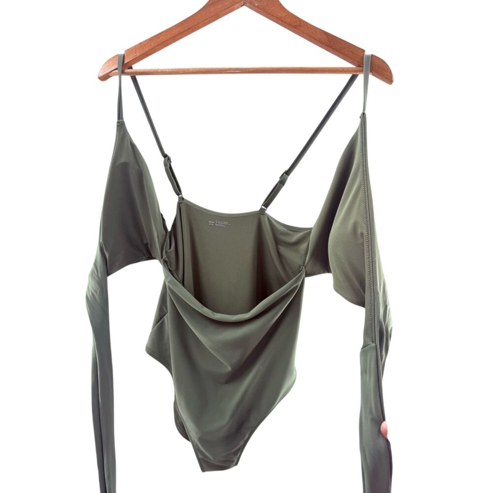 Aerie Full Coverage Wrap Tie Front One Piece Swimsuit Olive Fun Size Medium - Picture 7 of 13